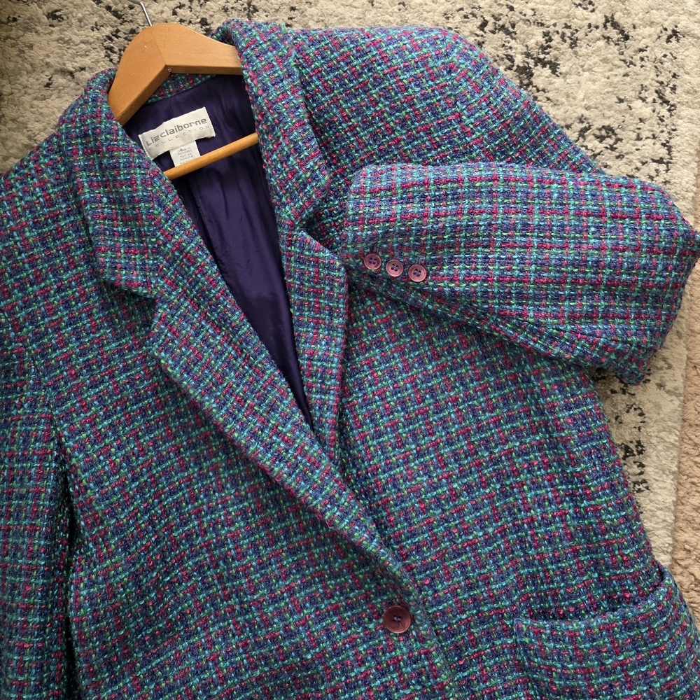 Liz Claiborne Teal, Purple & Pink Tweed Blazer